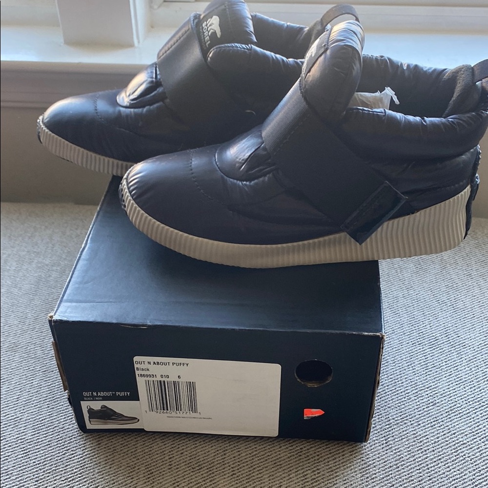 Sorel Black Puffy Slip-On Sneakers